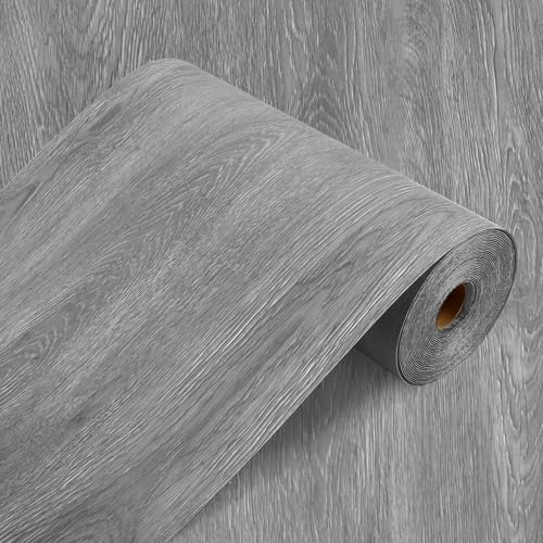 Rouleau de revêtement de sol en vinyle gris bois pour couvrir un vieux carrelage usé