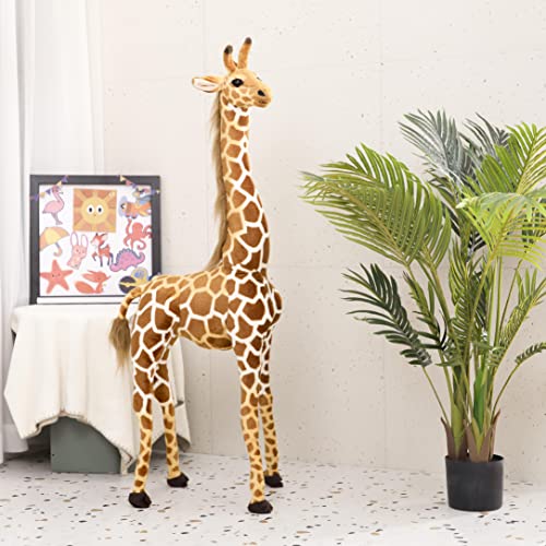 Image of Giant Stuffed Giraffe Animal Set, 47 Inch Large Giraffe Plush Toy for Kids with Bird & Basket & Leaves & Card, Toddler Lifelike Standing Toys Stuffed Animal for Girls Boys