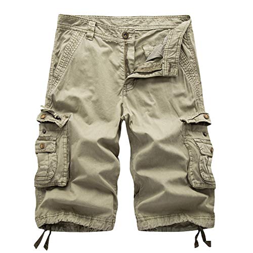 Preisvergleich Produktbild RSL Amazon AliExpress Sommer neuen Männer große Tooling beiläufige Kurzschlüsse Strandhosen lose Taschen Shorts (Color : Khaki, Size : 38)
