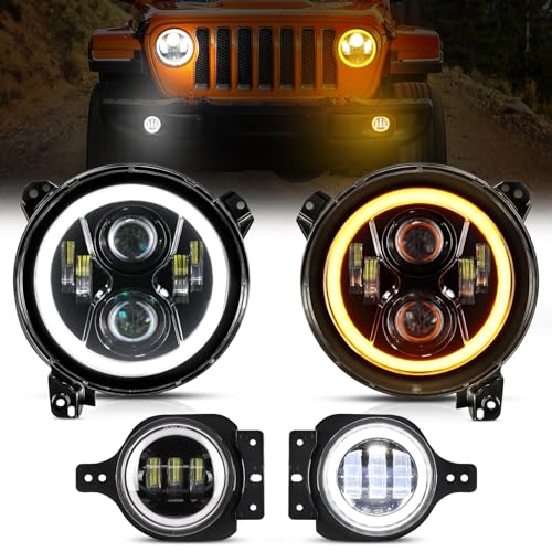 Auxbeam 2024 Upgraded 9 Inch LED Round + 4 Inch Fog Lights for 2018-2023 Jeep Wrangler JL JLU Sport Sahara Rubicon Gladiator JT With DRL & Turn Signal, High/Low Beam, DOT Approved