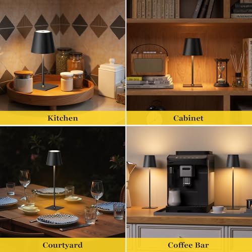 Image of Kakanuo Cordless Rechargeable Table Lamp Black 5000mAh Battery Operated Lamps, 3 Colors Stepless Dimming Touch Lamp for Dining, Living Room, Outdoor Patio, Kitchen Counter, 4 Pack