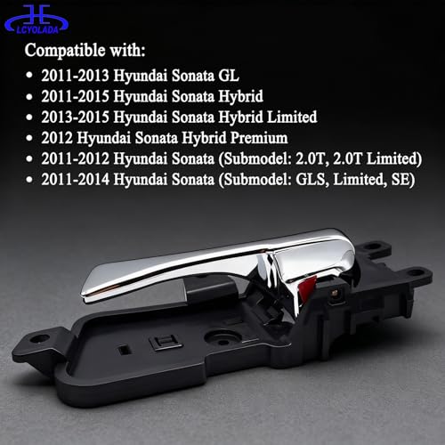 Image of Front or Rear Left Driver Side Interior Inside Chrome Door Handle Fits Compatible with Hyundai Sonata 2011-2015, Replaces OE# 826103S010, 82610-3S010