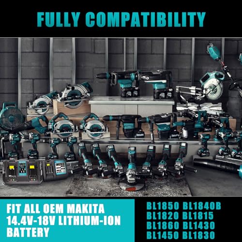 Cargador de repuesto compatible con Makita 18V-14.4V BL1830 BL1850 DC18RD dual 4