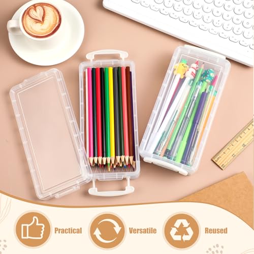Image of Gueevin 12 Pcs Large Capacity Plastic Pencil Box Clear Plastic Pencil Case Crayon Box with Snap Tight Lid Watercolor Pen Storage Brush Organizer Drawing Tools Container (White)