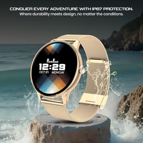 Image of PunnkFunnk Glavito Round Dial Smartwatch 1.49 inch AMOLED Display, 100+ Sports Modes, Health Tracking, Bluetooth Calling, Functional Crown Control, 100+ Watch Faces for Men & Women (Millanese Gold)