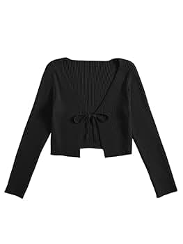 Cardigan for Women Long Sleeve Tie Front Rib-Knit Cardigan
