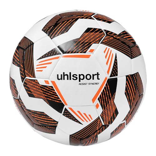 uhlsport Fußball Resist Synergy - Fussball Ball für Kunstrasen und Hartplatz, 4, weiß/schwarz/Fluo orange