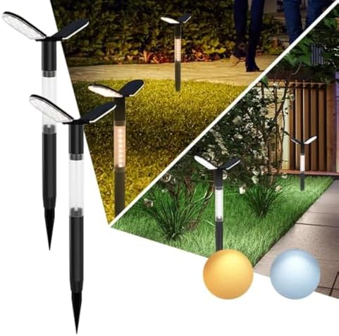 EMANER Solar Lights Outdoor 2-Pack, 2000LM Big Solar Driveway Light, Cool and Warm White Pathway Light Warm & Cool White, Dusk to Dawn Walkway Lights Solar Powered for Garden Sidewalk Yard