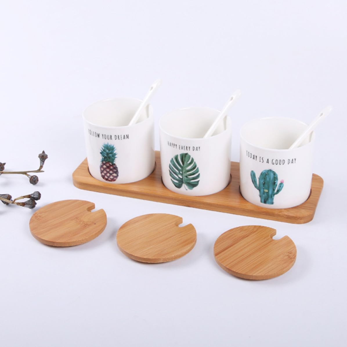 VICASKY Barattolo Ceramica Nordico Verde, Set Tre Pezzi con Coperchio
