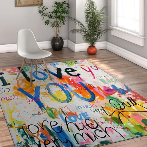 Tapis alphabet aquarelle 160x230 cm haut de gamme lavable style street art graffiti