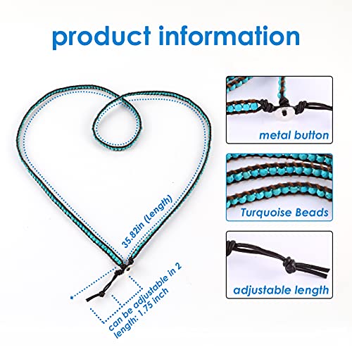 Miss Rabbit Boho Layered Leather Handmade Bracelet, Natural Stone Beaded 5 Wrap Bracelets for Women Blue Turquoise Beads Bohemian Bracelet Jewelry3