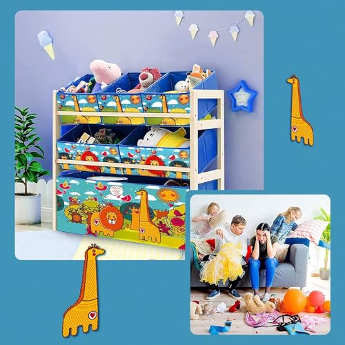 خزانة ألعاب 3 أدوار لغرفة الأطفال أساسيات غرفة الألعاب من سكاي تاتش مع 6 سلال تخزين قابلة للفصل سعة كبيرة اللعب والحضانة وغرف والأولاد والبنات بتصميم زرافة وأبعاد 64×28×60 سم خشب بيج