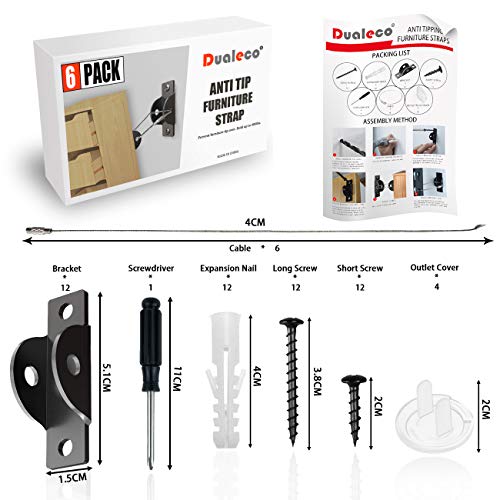 Metal Furniture Straps 6 Pack, Furniture Anchors Kit for Baby Proofing, Anti Tip Straps for Cabinet/Dresser/Bookshelf, Earthquake Straps for Safety, Baby Safety Kit by Dualeco