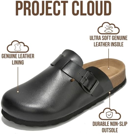 Project Cloud 100% Genuine Leather Footbed Clogs for Women - Memory Foam Arch Support Slippers for Women - Trendy Slip-ons Women's Mules & Clogs Sandals - Image 2
