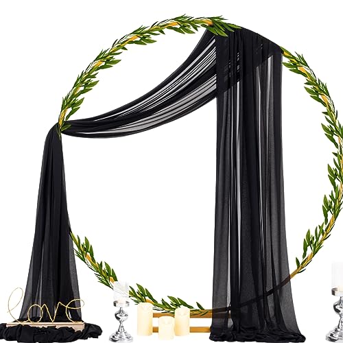 Image of Socomi Black Sheer Gothic Wedding Draping Fabric 29 inch x 20Ft 2 Panel Outdoor Curtain Arch Drapes Extra Long for Bridal Baby Shower Ceremony Birthday Party Decor