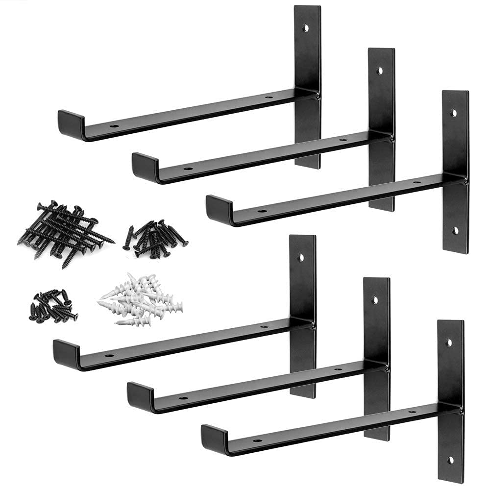 Antique Collection T Shelf Bracket Heavy Duty Industrial Farmhouse Steel Metal Wall Floating Brace Support with Lip for DIY Open Shelving Thickness 4mm Max Load - 130lb ( 10" L x 6" H) ( Pack of 6)-image-33