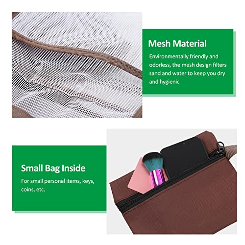 Tomshin Sacola de malha para unissex Bolsa de praia de malha grande com zíper com 1 bolso interno de