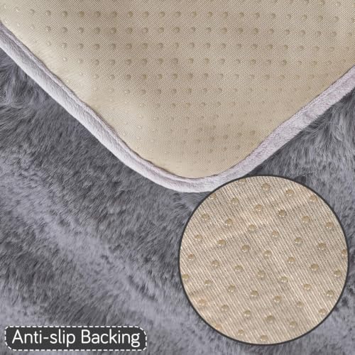 Image of HOKIPO 'FurHug' Premium Faux Rabbit Fur Sofa Cover Mats for L Shape and 1 /2 /3 Seater Sofa. Make Your Own Sofa Cover Set, Mat Length 90(D) x 60(L) cm, Cool Grey (NEW2-5010-GRY)