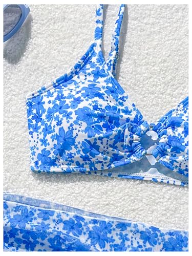 SOLY HUX Girl's Swimsuit Set Cute Floral Print High Waisted Bikinis Bathing Suit with Cover Up Skirts3
