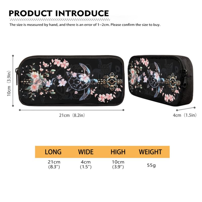 Cartoon Sea Turtle Pink Floral 3 Pcs Shoulder Lunch Bag and Pen Case Bag Set Tribal Ocean Animal Cherry Blossom Travel Backpack 17 Inch Student Backpack Bookbags Set, Black4