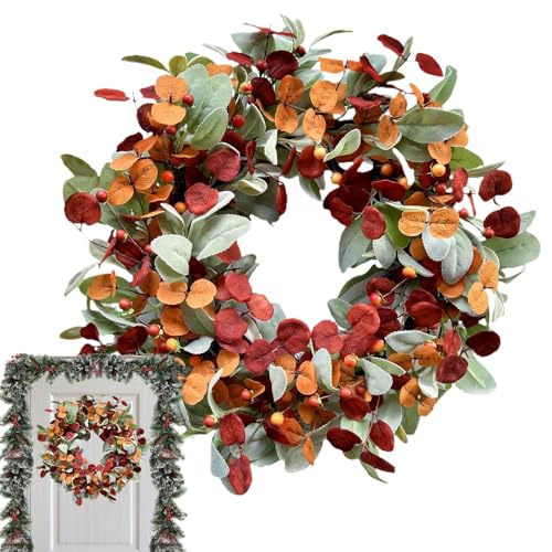 Fenayuu Herbstkränze Erntedank 45cm Herbsttürkranz Mit Wollziest Eukalyptusblättern Und Beeren Für Hauswand Fenster Feiertags- Und Hochzeitsdekoration