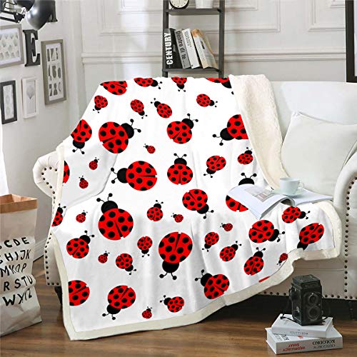 Ladybug Sherpa Blanket 3D Ladybug Printed Fleece Throw Blanket for Kids Boys Girls Flying s Plush Blanket Entomology Fuzzy Blanket for Sofa Bed Couch,Twin 60x80 Inch