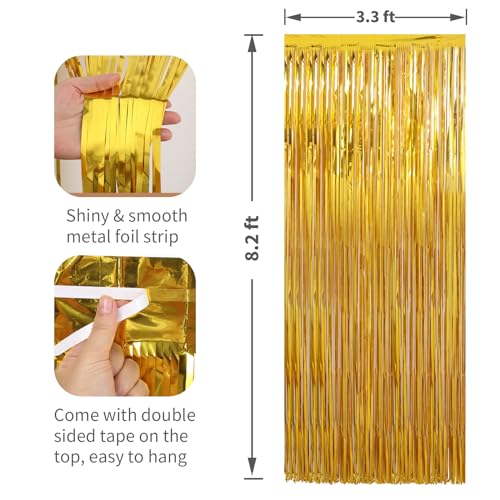 image for Profasion 2 Pack Gold Foil Fringe Curtains Streamers Party Decorations