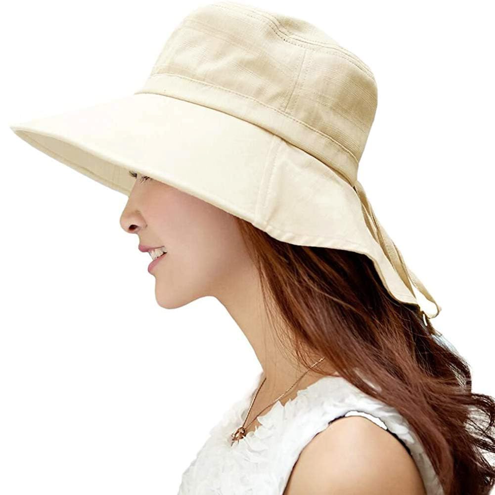 Siggi Summer Flap Cover Cap Cotton UPF 50+ Sun Shade Hat with Neck Cord Wide Brim for Women Beige