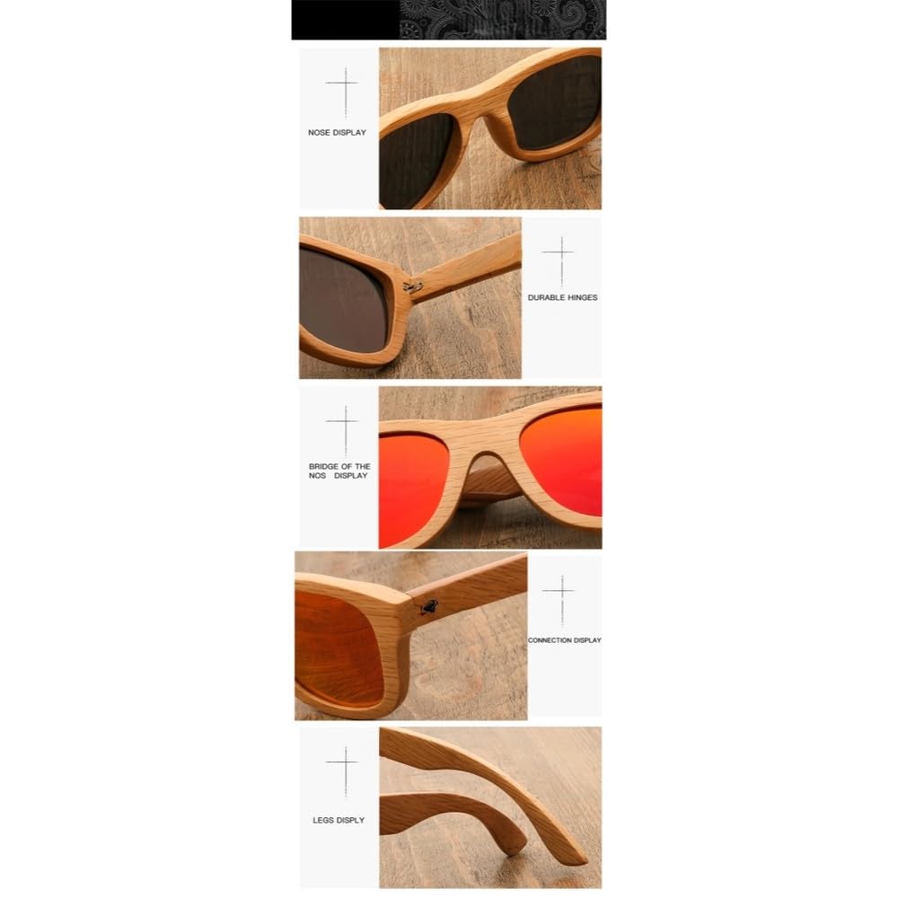 Gafas de sol vintage de madera y bambú para hombre y mujer, polarizadas, con estuche, UV400, diseño retro.