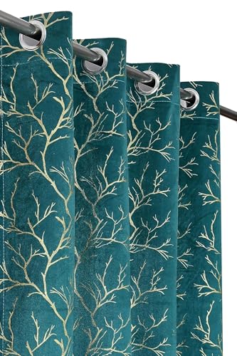 Blexos Premium Velvet Foil Blackout Curtains for Living Room & Bedroom | 5ft Long Window Parda| Heavy Fabric | Light Blocking, Noise Cancelling, Designer Drapes (Set of 1 Pcs, Aqua Colour)