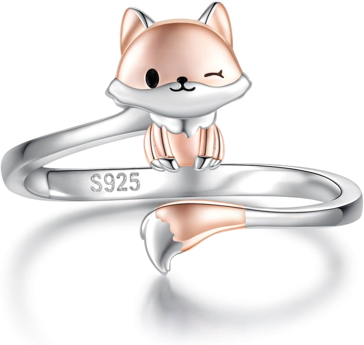 Fox Cat Red Panda Ring for Women Sterling Silver: 925 Adjustable Cute Animal Rings Cartoon Birthday Jewelry Gift for Animal Lovers