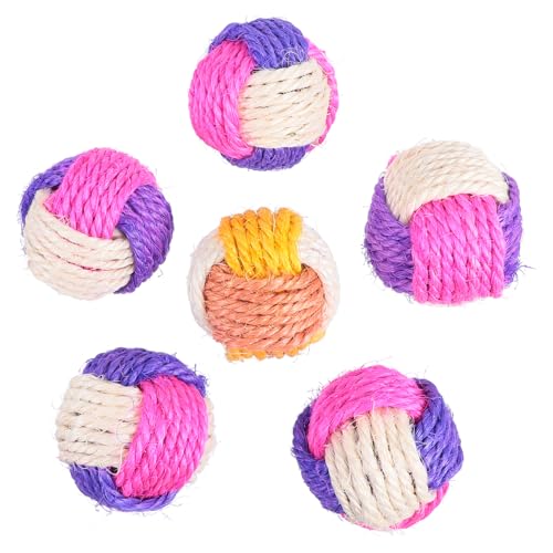 Happyyami 6 Piezas Juguete para Gato con Bola de Sisal Bolas Arrugadas Juguetes de Pelota de Gato Juguetes para Gatos Jugar Cat Toys rasca la Pelota del Gato Bola rodante para Mascotas