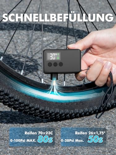 Mini Fahrradpumpe Elektrisch 120PSI Elektrische Luftpumpe Manometer Rennrad – Ansicht 3