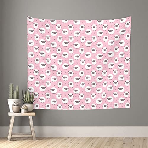 Tenture murale mouton blanc design esthétique grand format rose