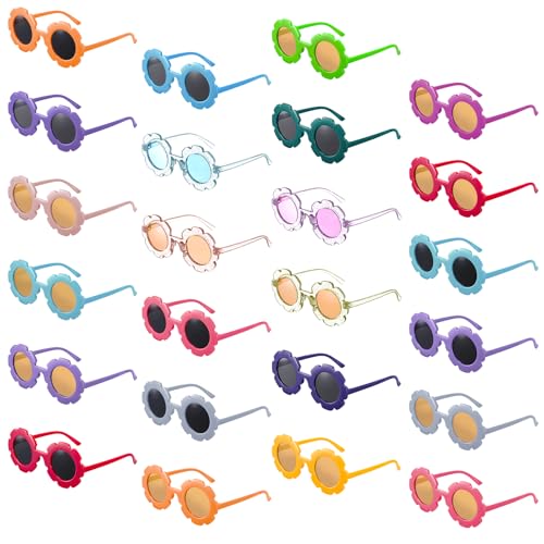 24 Pairs Flower Sunglasses Bulk Round Cute Flower Shaped Glasses Groovy Sunglasses Beach Eyewear Party Favors