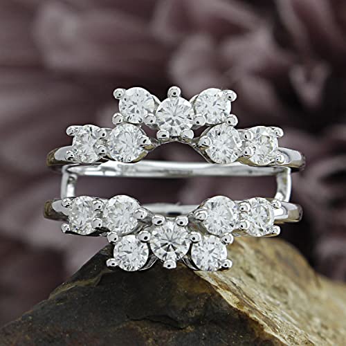 1 1/3 ct t.w Lab Created Moissanite & Lab Grown Diamond Sunburst Halo Guard Enhancer Ring In 14K Gold Over Sterling Silver For Womens (1.33 Ct), Gift For Her2