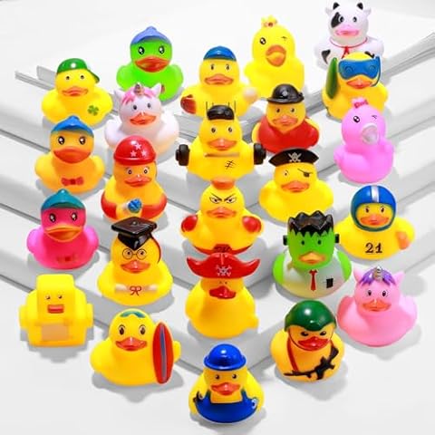 Mikulala Rubber Ducks in Bulk, Assortment Mini Rubber Ducks Toys with Box for Kids Baby Shower Bath Toys, Party Favors, Birthday Gifts and Classroom Prizes（24Pack） Cover