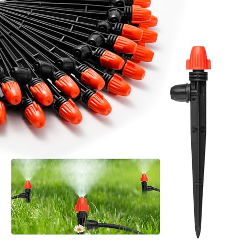 Image of 360 Adjustable Drip Spray Emitters for 1 /4 inch Tubing, 30pcs | Drip Sprinkler Heads for Lock Barb Parts, with Stake, Drip Irrigation System