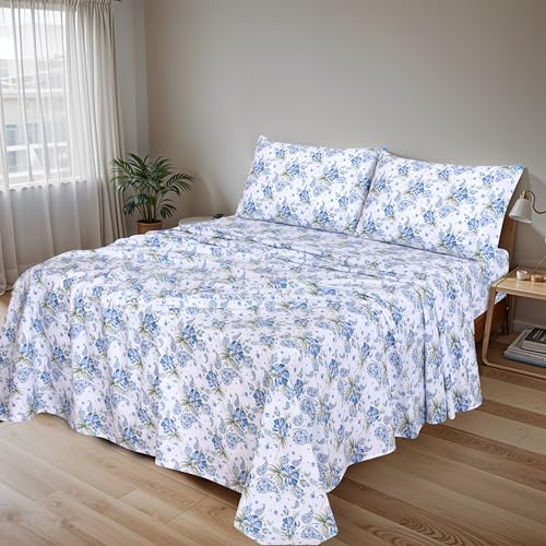 RUVANTI 100% Cotton Sheets Queen Size Set, 4 Pieces, Soft & Breathable Percale Weave Bedding, Deep Pocket 16", Hotel Standard, Crisp Cool Feeling, Durable, Perfect Floral Bed Sheet, Paislyona
