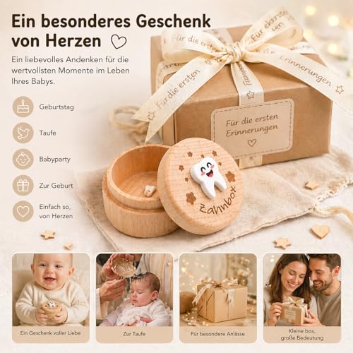 QZKJQDD Milchzahndose, Zahndose Milchzähne Jungen, Zahndose Milchzähne Mädchen, Bedruckt mit 3D-Cartoon-Zahnmuster milchzahndose, Kreative Tauf- und Geburtstagsgeschenke für frischgebackene Eltern