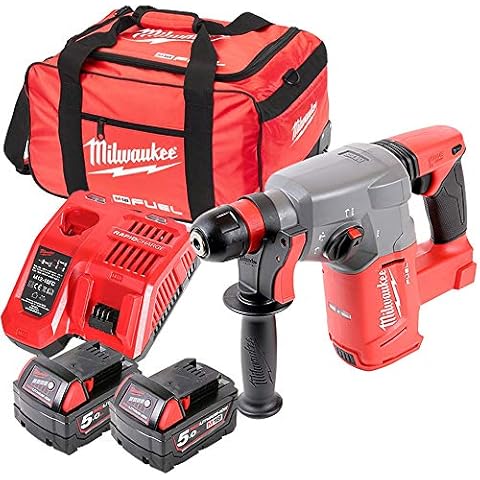 Milwaukee M18CHX 18V Fuel SDS+ Hammer Drill with 2 x 5Ah Batteries, Charger & Bag Cover