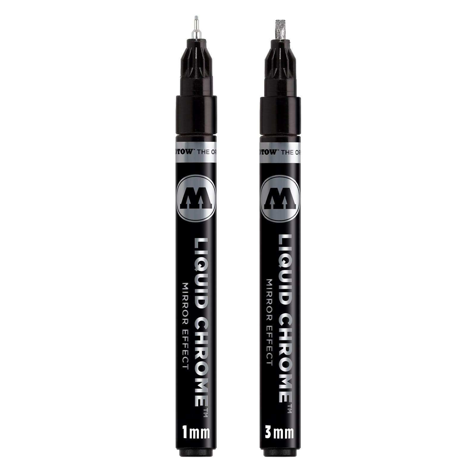 Molotow Liquid Chrome Marker Calligraphy Set (Bullet Tip 1.0 mm and Calligraphy Tip 3.0 mm, Metallic Pen with Special Ink with Real Mirror Effect) Chrome