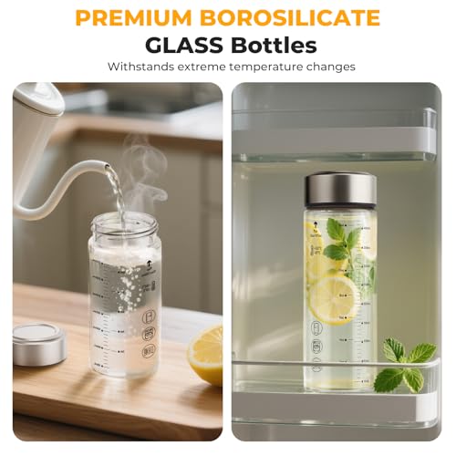 Sursip 12 oz Glass Juice Bottles – 4 Pack Wide Mouth Bottles with Stainless Steel Lids – Leakproof, BPA Free, Heat-Resistant Borosilicate Glass for Juicing, Smoothies, Milk, Protein, Beverage Storage - Image 3