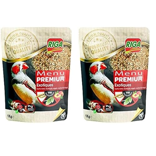 Riga – Menu Premium pour Oiseaux Exotiques – Mélange de Graines, Céréales et Protéines Végétales – Concept Tri-Nutrition – Aide à Un Fonctionnement Intestinal Optimal – 1 kg (Lot de 2)