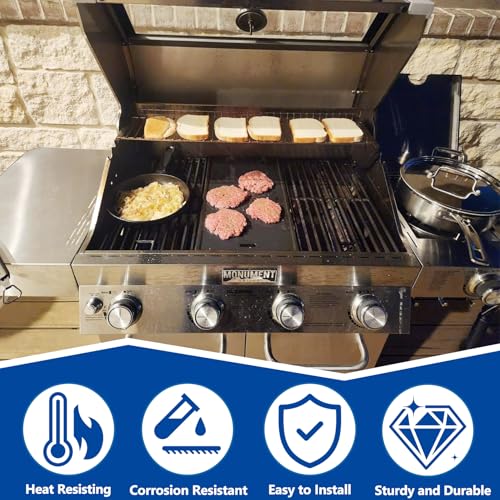 Image of SafBbcue Replacement Parts for Monument Grill 35633 41847NG 24367 24633 17842 4-Burner Gas Grill, Cast Iron Cooking Grids & Reversible Griddle for Monument Grills 97888 96333 Accessories
