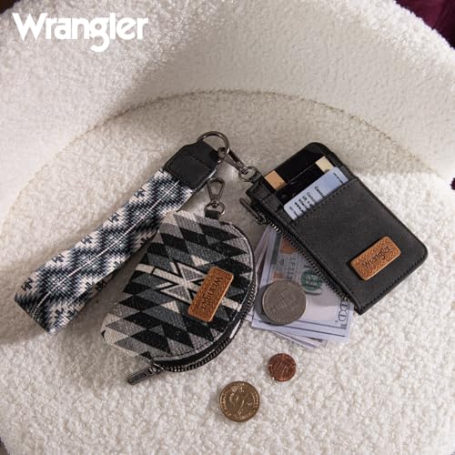 Image of Wrangler Western Aztec Keychain Wristlet Wallets for Women Dual Pouch Wristlet Portable Credit Card Holder Wallet with Zipper Pocket WG2213-W0051BK