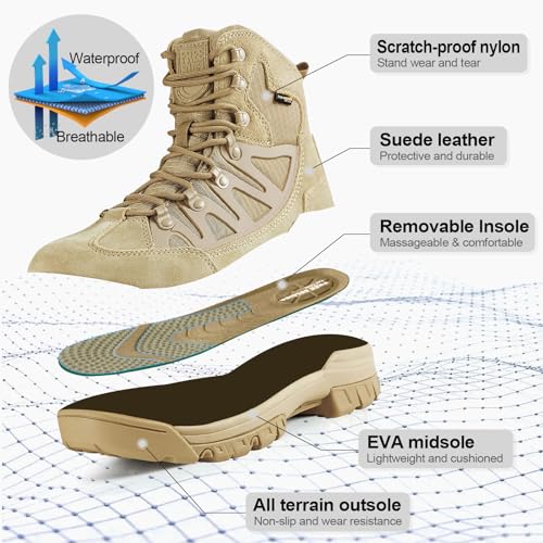 FREE SOLDIER Men's Tactical Waterproof Lightweight Hiking Boots Military Combat Boots Work Boots3