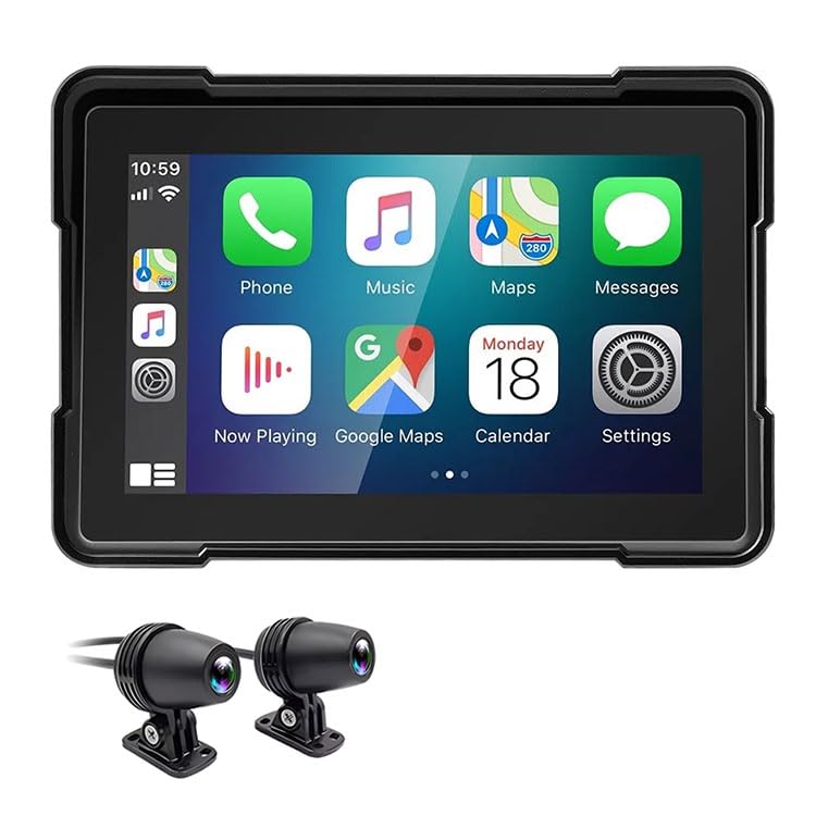 5inch Pantalla táctil portátil GPS CarPlay Android Auto portátil Motocicleta Dash CAM Motocicleta inalámbrica Apple CarPlay Motocicleta DVR GPS IPX7 Impermeable Doble Bluetooth