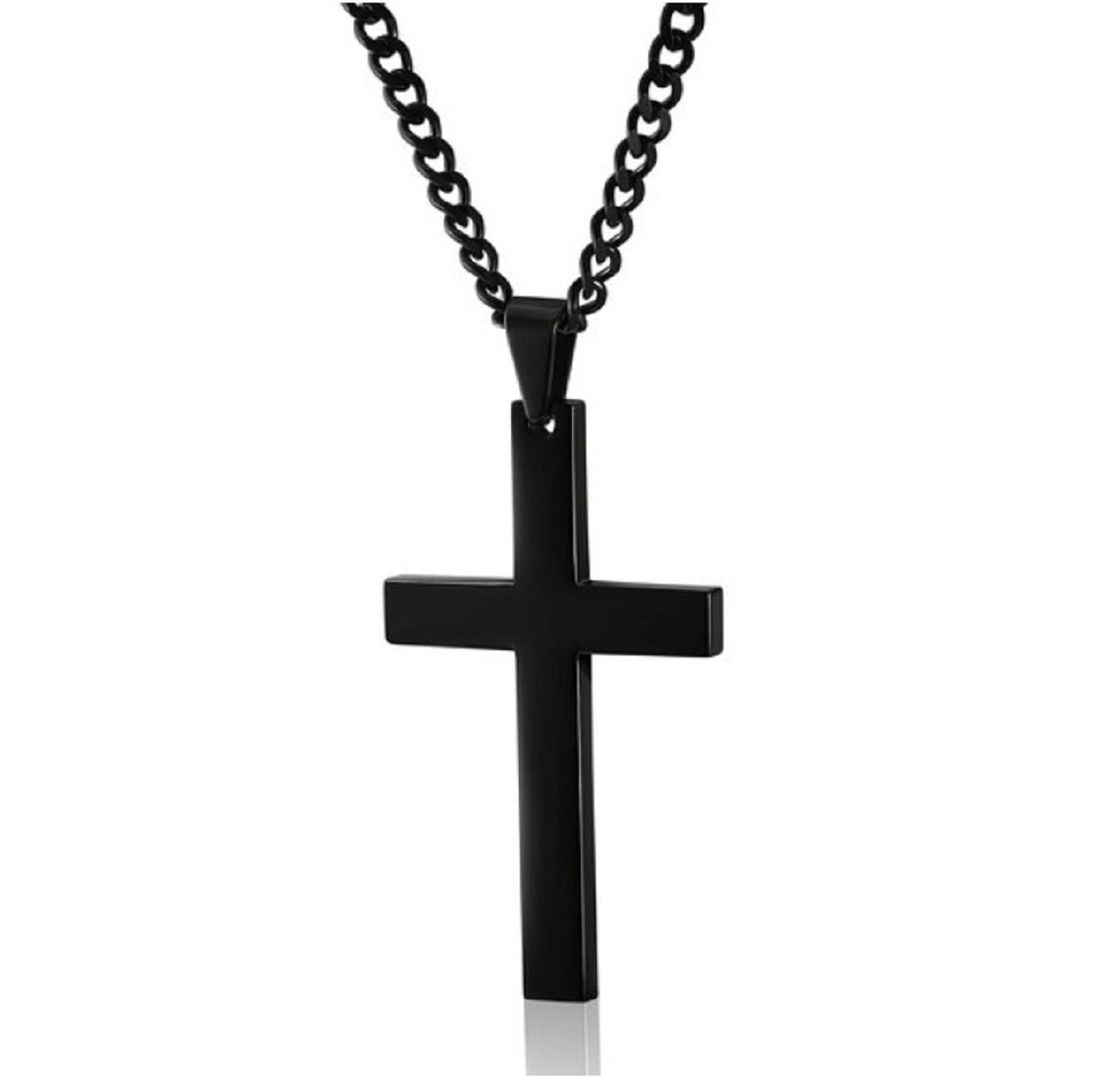 Kurop Cross Necklace for Men Women Stainless Steel Titanium Steel Pendant 20 inches Chain (Black)