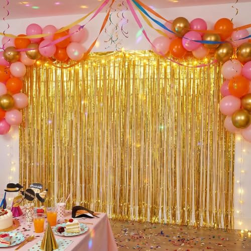 Image of 2Pack Gold Party Streamers, Gold Metallic Tinsel Streamers for Birthday Wedding Party Decors Graduation, Baby Shower, Photo Booth Props for Bachelorette Decors Xmas Halloween Party Supplies Backdrop
